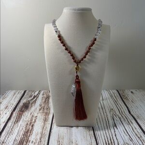 Selenite and Sunstone Gemstone Bead Handmade Beaded Mala Necklace